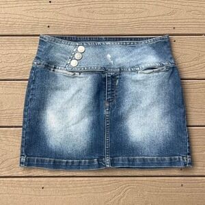 Vintage Y2K No Boundaries Snap Button Denim Mini Skirt Size Large Grunge